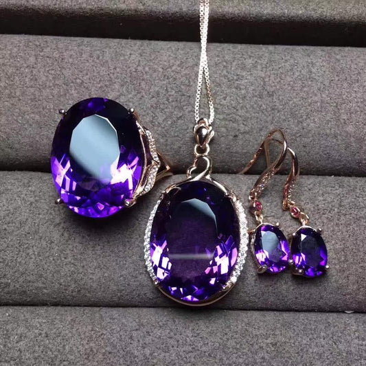 Conjunto Elegante Amatista - Anillo, Colgante y Pendientes Lumiere Jewelrys