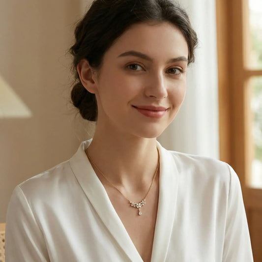 Collar Floral de Nácar con Gemas Pera y Marquesa en Plata 925 Lumiere Jewelrys