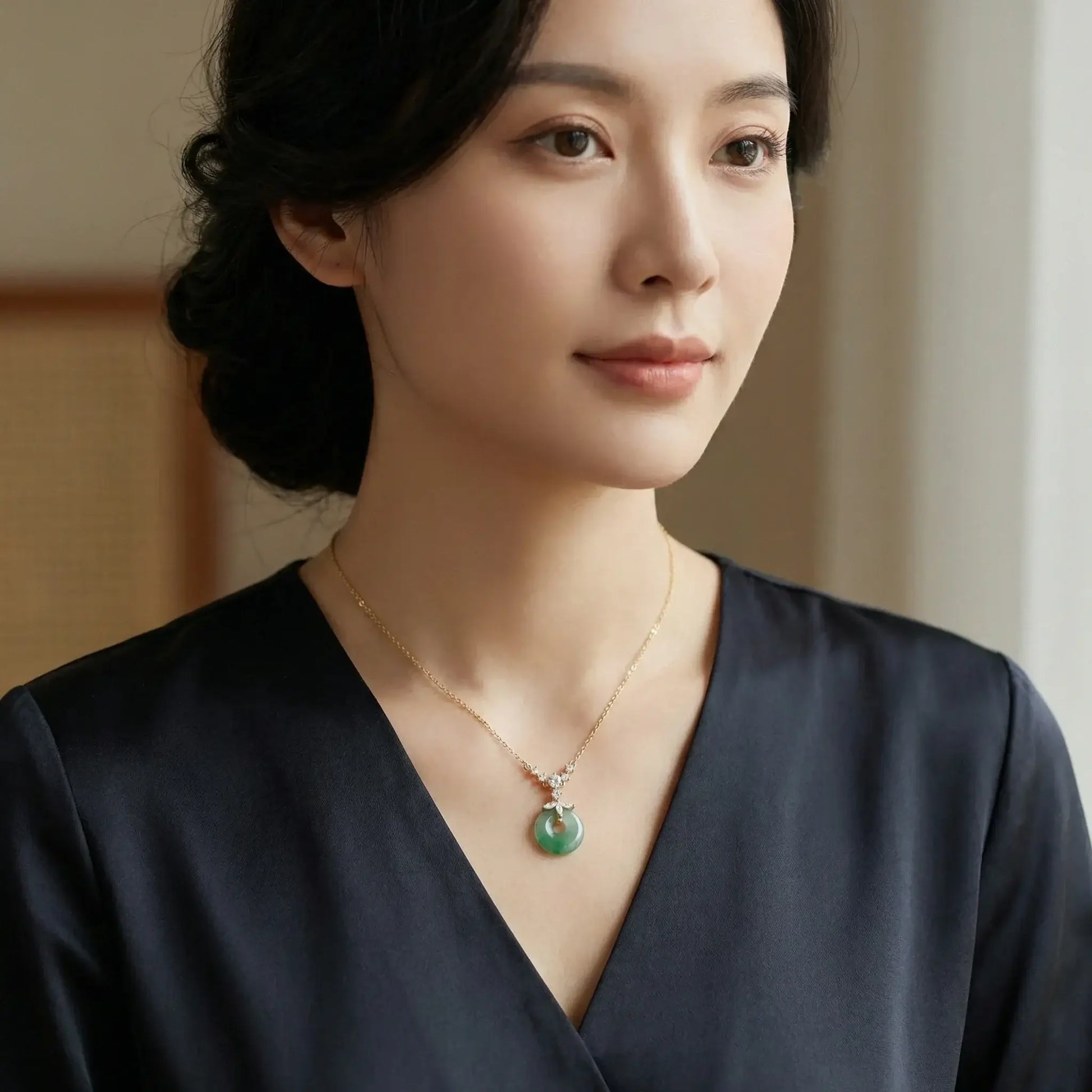 Collar Colgante de Jade Verde Natural con Marquesas en Plata 925 Lumiere Jewelrys